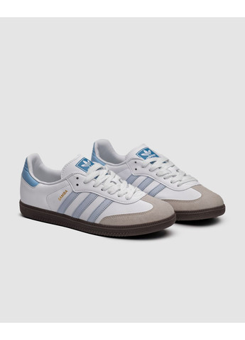 Белые демисезонные кроссовки мужские adidas samba super low white blue адидас самба No Brand