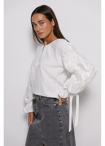 Біла жіноча вишиванка льон з вишивкою дерево життя гладдю довгий рукав mkar35177 Arjen (361205596)