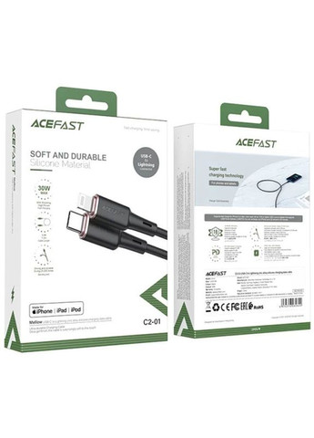 Кабель MFI C2 01 USB C to Lightning із цинкового сплаву з силіконовим покриттям (1,2 м) Чорний Acefast (369646521)