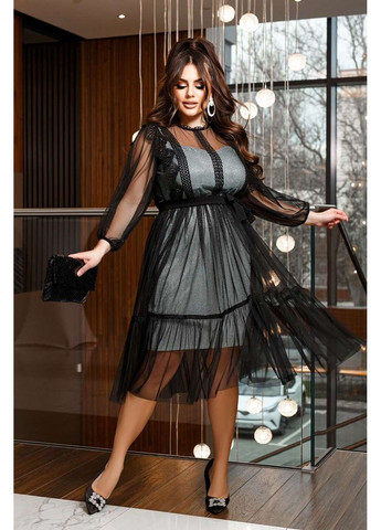 Темно-сіра коктейльна сукня двійка сітка 21139 графітова Tanita-Romario