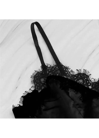 Чорна жіноча атласна піжама з шортами та майкой з кружевом по краям і бантиком China