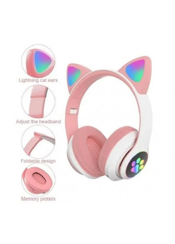 Навушники Бездротові дитячі MP3 з котячими вушками з підсвічуванням LED Рожеві Cat stn-28 (282957008)