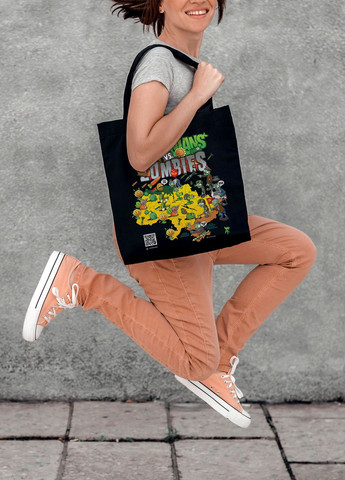 Чорна сумка-шопер. Унікальний принт. Українці проти Зомбі (за мотивами Plants VS Zombies) від Art Forest (292566934)