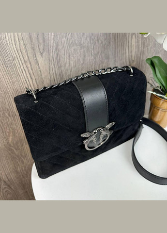 Замшева стьобана сумочка клатч на плече з ланцюжком натуральна чорна замша (sku_1664) No Brand (330576640)