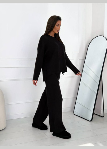 Базовий однотонний костюм двійка з ангори-рубчик у чорному кольорі, універсальний костюм 2-ка у розмірі 42-46 No Brand 1181-2 (308218125)