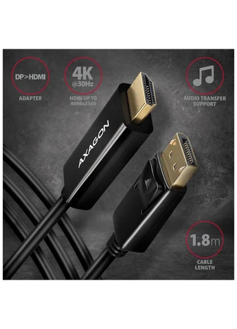 Кабель мультимедійний HDMI M to DisplayPort M 1.8m 4K30Hz black (RVD-HI14C2) Axagon (400411038)