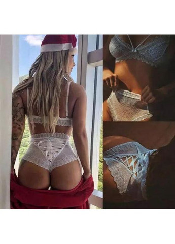 Белый демисезонный эротический кружевной комплект нижнего женского белья "молоко", с высокими трусиками корсетом. No Brand