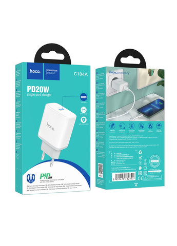 Сетевое Зарядное Устройство C104A Stage single port PD20W Белый Hoco (370440198)