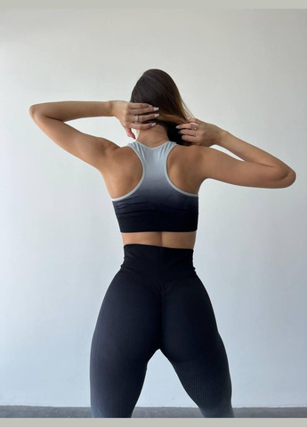 Спортивный костюм (топ и леггинсы) с эффектом пуш-ап и градиентом, черный с серым, размер S Trends (330756833)