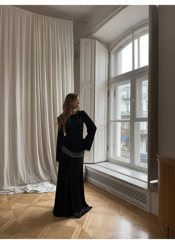 Чорна святковий, вечірня святкова сукня максі з декором із камінців No Brand