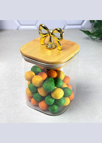 Банка стеклянная квадратная для сыпучих 900 мл Rosett с бамбуковой крышкой No Brand (334011004)