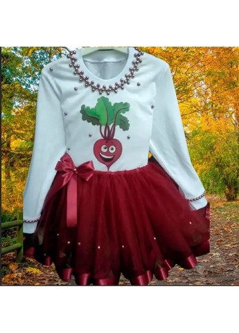 Белый праздничный тематический комплект для девочки "свекла" юбочный No Brand