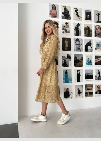 Бежевое повседневный, кэжуал женское платье а-силуэт Style Point с цветочным принтом