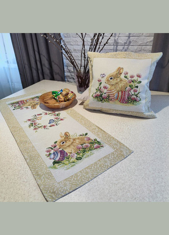 Декоративні наволочки Великодні односторонні чохли на диванну подушку 43смХ45см із золотим люрексом Maystat (305390382)