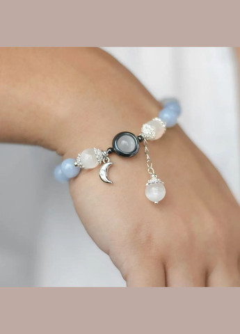 Браслет натуральний Селеніт, Котяче Око синт., Морганіт (Кварц) +вставки, фур-ра гіп-ний сплав d-8мм+- L-18см No Brand браслет (302394538)