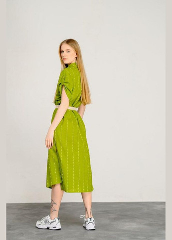 Комбинированное женское платье-халат свободного кроя оливковое mkaz6455-1 Modna KAZKA