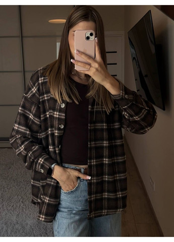 Коричневая повседневный рубашка в клетку DK/DL Мода без кордонів с длинным рукавом