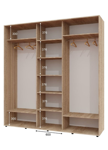 Шкаф-купе трехдверный 230*60*220 Дуб Сонома 2 Зеркала с пескоструйным рисунком/Зеркало ШК-04 Алекса (360478355)