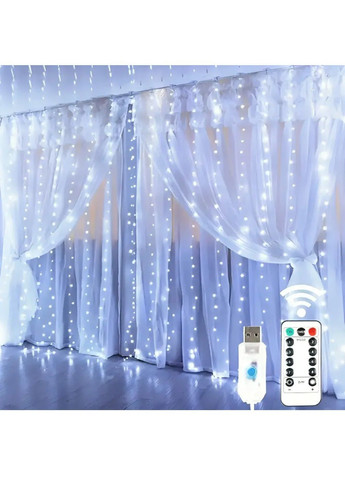 Гірлянда штора водоспад світлодіодна святкова новорічна з роботою від USB пультом контролером 3x2 м (481892-Prob) Біла Unbranded (367782949)