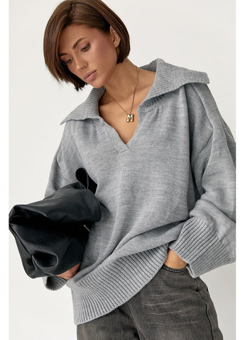 Сірий зимовий в'язаний светр-поло вільного крою Lurex