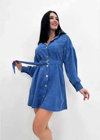 Синее кэжуал вельветовое платье с широкими рукавами Fashion Girl однотонное