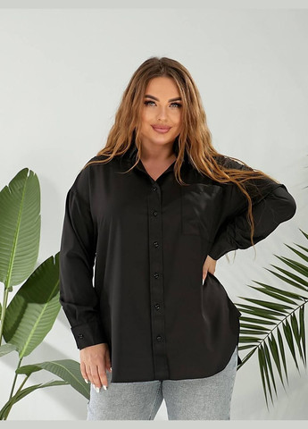 Черная повседневный, классическая рубашка однотонная Україна с длинным рукавом