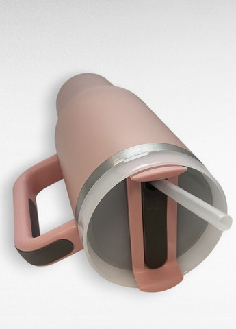 Термокружка с ручкой и трубочкой, розовая, 1100 мл No Brand (316319163)