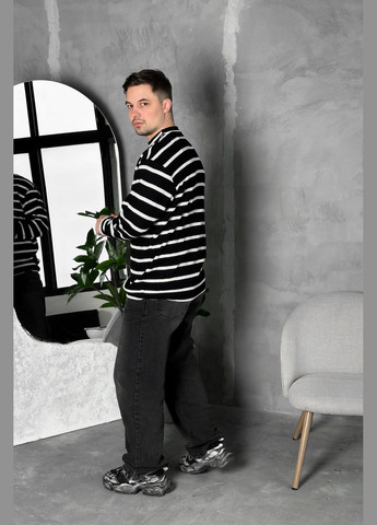 Черно-белый демисезонный стильный теплый свитер в полоску No Brand