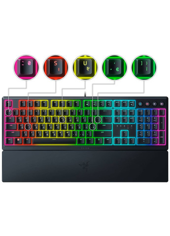 Клавиатура механическая Ornata V3 104key, Mecha-Membrane Switch, USB-A, EN/UK, RGB, черный Razer (360399607)