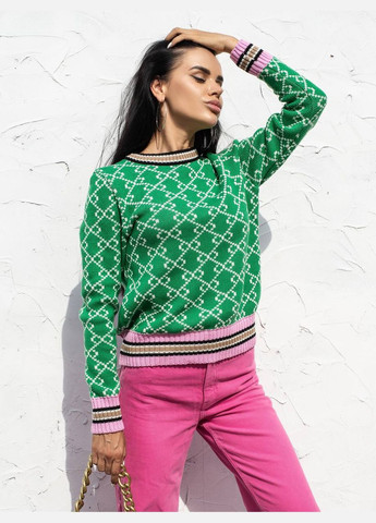 Женский свитер из хлопка зеленого цвета с узором 396897 New Trend (285711805)