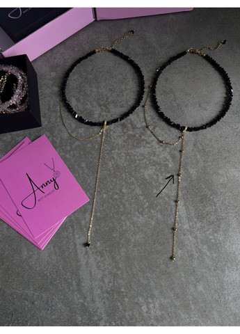 Чокер з чорного кришталю зі зйомним ланцюжком "Кулька" в золоті подарунок прикраси No Brand кришталь нержавіюча сталь, латунь, скло золото (366431267)