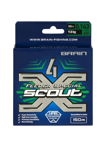 Шнур Scout 4X 150м (deep green) 0.163мм 9.8кг Brain (395682191)