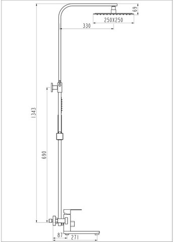 Душевая система F24802, поворотный излив - переключатель на лейку, 1 режим, нержавеющая сталь Frap (372994942)