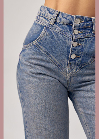 Женские джинсы Straight с фигурной кокеткой - синий Lurex - (289060701)