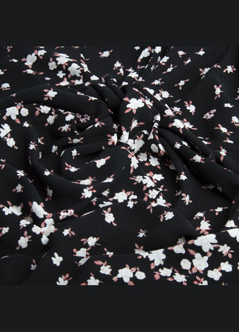 Ткань плательная креп Мадагаскар квіткова хвиля чорна IDEIA (275871178)
