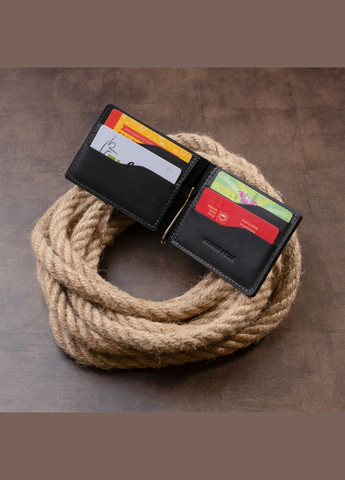 Стильне портмоне з затискачем для грошей без застібки вінтажне 11296 Чорне Grande Pelle (329151457)