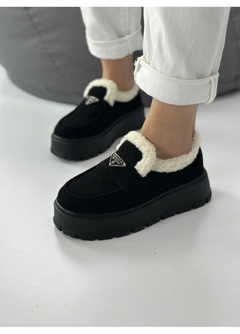 No Brand Жіночі лофери чорні на хутрі (2205) лофери чорний з штучна замша, — зима (365589621)