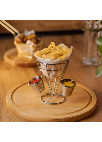 Кошик конусний для картоплі фрі з соусниками 15×15×13,5 см Сірий Zhongjing (360456900)