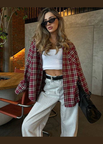 Бордовая кэжуал рубашка в клетку MonCher с длинным рукавом