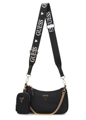 Жіноча сумка GUESS хобо багет крос-боді з гаманцем чорна No Brand (292648175)