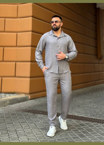 Сірий костюм жатий льон туреччина штани та сорочка No Brand