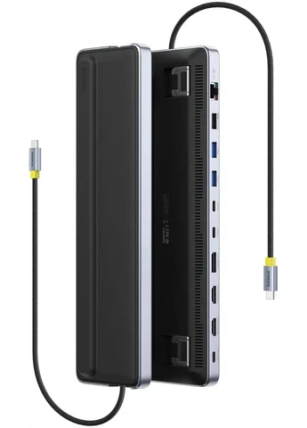 Док-станція EliteJoy EH3 12-в-1 з підставкою — USB-C, HDMI, DisplayPort, потрійний 4K, PD 100 Вт, Ethernet, TF/SD Baseus (388579764)