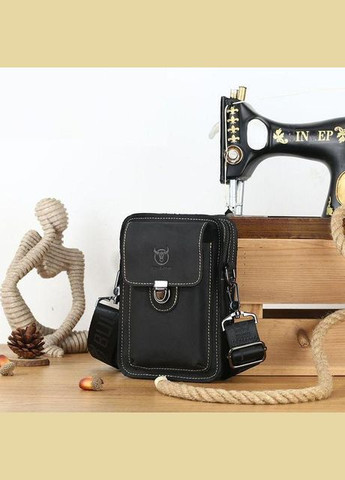 Сумка на ремінь через плече чоловіча для телефону та документів шкіряна маленька сумочка Чорний 35933 BULL (337671216)