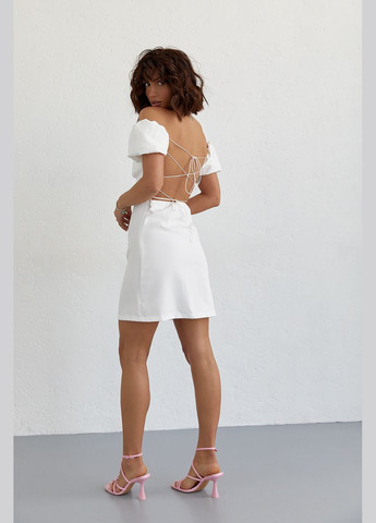 Білий повсякденний коротка сукня зі шнурівкою на спині 2461 Lurex однотонна