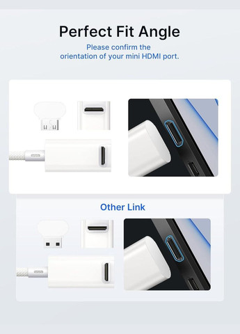 Кабель Type-C to mini HDMI Right Angle 4K@30Hz/2K@60Hz/1080P (Short Side Toward Screen) 0.9м білий Jsaux (308849312)