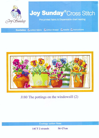 Набор для вышивания по нанесённой на канву схеме "The pottings on the windows 2". AIDA 14CT printed 56*27 см Joy Sunday (313613198)