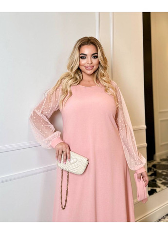 Рожева святковий жіноча сукня міді з об'ємними рукавами з сітки MonCher