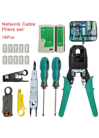 Набір мережевика в чохлі 19 в 1, набір інструментів для монтажу прокладки та обслуговування мережі професійний 9 інструментів Mhz (361137813)