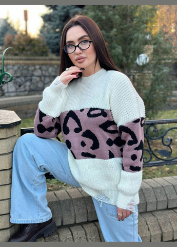 Молочний демісезонний об'ємний жіночий светр-туніка Fashion