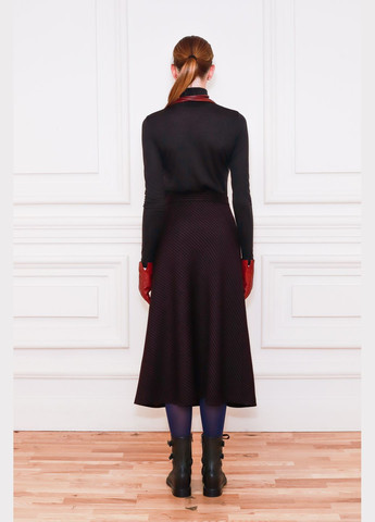 Темно-бордовая офисная черно-бордовая полосатая юбка из шерсти ридженс Dolcedonna а-силуэта (трапеция)